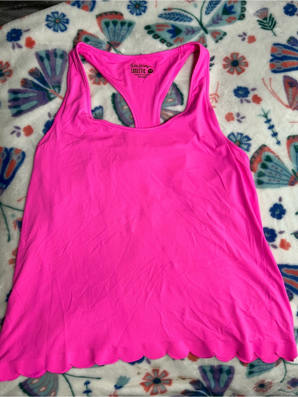 Lilly Pulitzer Neon Pink Racerback Tank with Scallop Hem